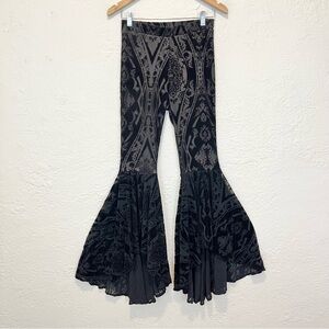 Burnout Velvet Bell Bottom Flared Pants Black Whimsigoth Festival Boho Western M